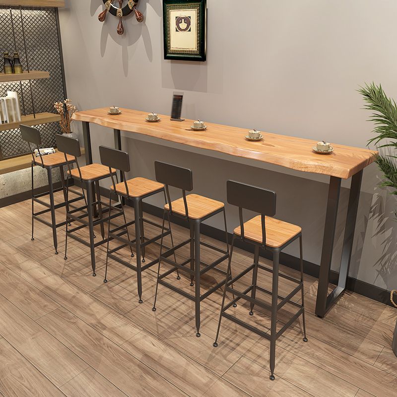 Pine Wood Top Rectangle Bar Table Industrial Bar Table with Double Pedestal