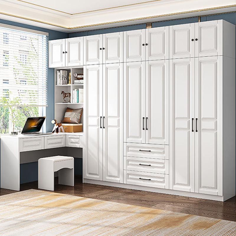 White Armoire Artificial Wood Wardrobe with Drawers and Clothes Rails Storage Cabinet
