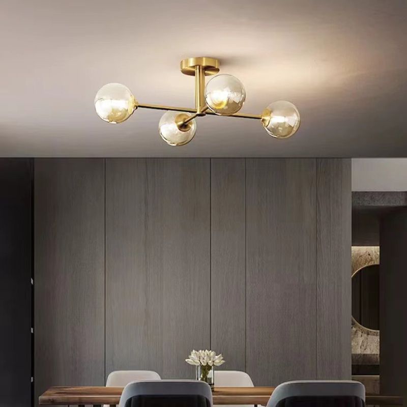 Nordic Style Golden Ceiling Light Ball Shape Glass Shade Ceiling Lamp for Bedroom