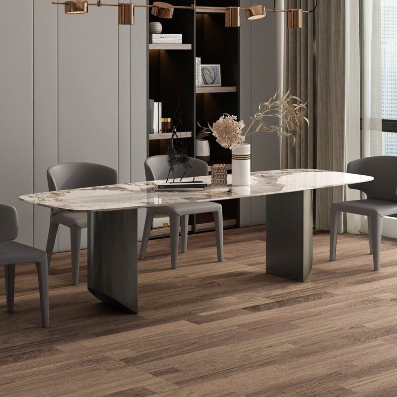 Modern Style Rectangle Table Sintered Stone Dining Table with Metal Legs