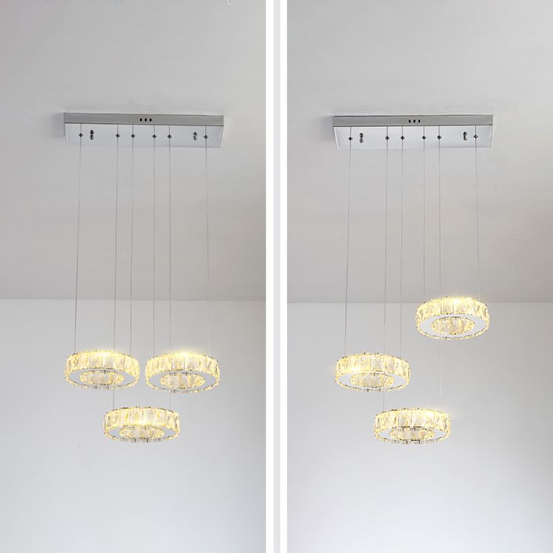 Crystal Circle Hanging Light Contemporary Kitchen Island Lighting for Dining Room