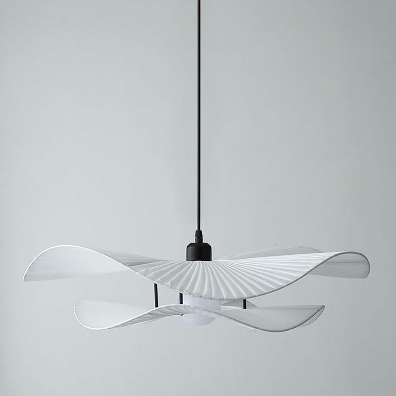 White Ruffled Suspension Lamp Minimalism 1 Bulb Fabric Pendant Light Fixture for Bedroom
