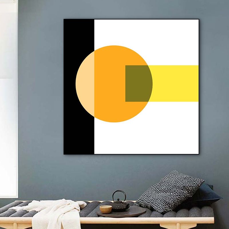 Bright Color-Blocking Geometric Canvas Textured Minimalist Living Room Wall Art Print