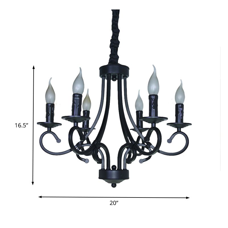 Luz de la lámpara de araña expuesta de estilo vintage con vela 6/8 cabezas de luz de techo colgante de hierro en negro