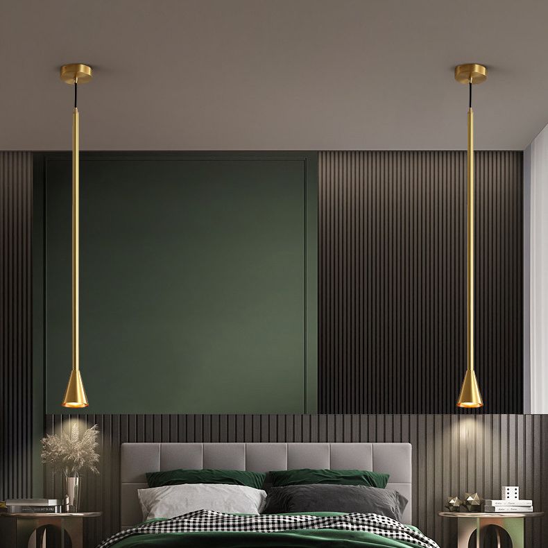 Postmodern Minimalist Conical Pendant Lamp Metallic Kitchen Bar LED Suspension Light