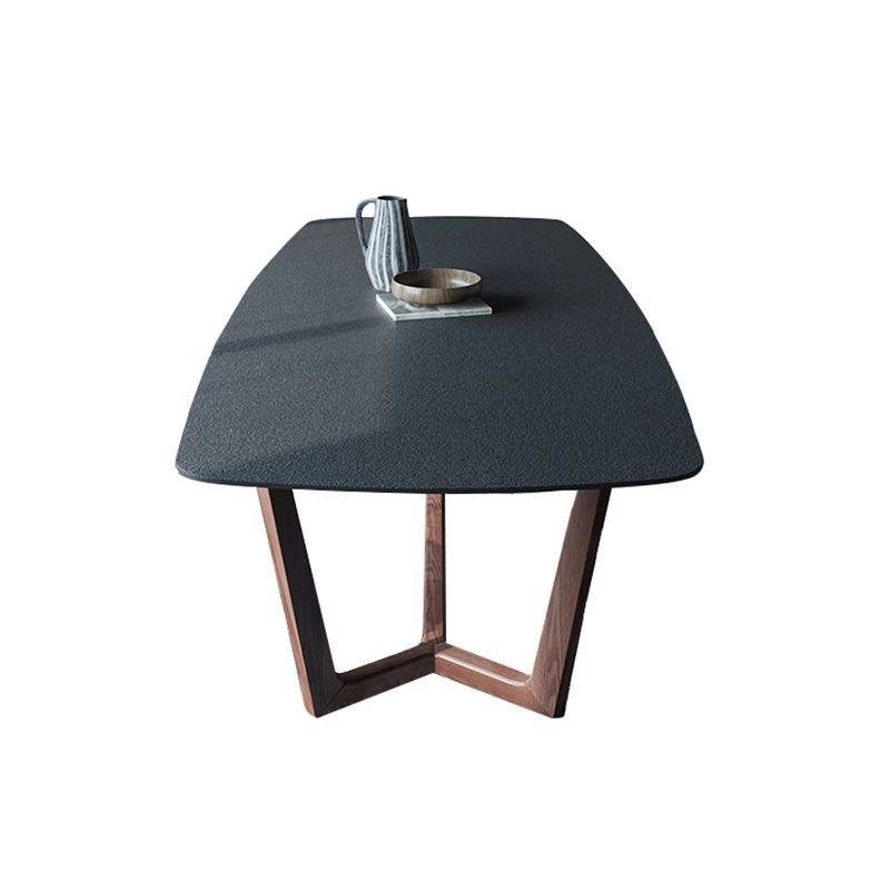 Modern Rectangle Stone Dining Table Ash Wood Base for Dining Room