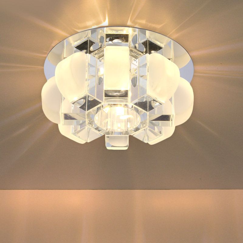 Crystal Block Gold Ceiling Mount Light Floral LED Modernist Flushmount Lighting in Warm/White/Multi Color Light