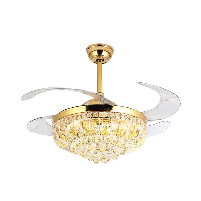 Taglio ventola di montaggio a led conico cristallo moderno semifulto dorato elegante con controllo telecomando/controllo/conversione di frequenza della parete