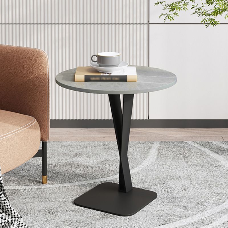 Modern Style Black Metal Iron Base Grey/black/white Slate Top Round Side Table