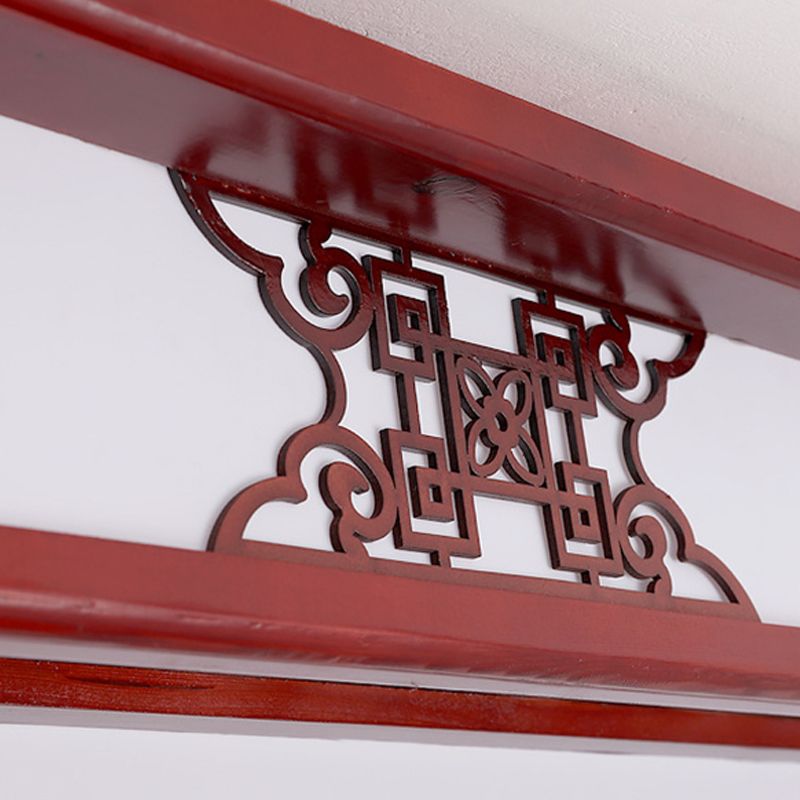 21.5"/39" Wide LED Rectangle Flush Mount Traditional Dark Red Wood Flush Light Fixture for Living Room