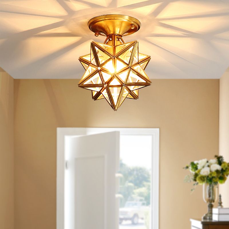 Star Semi-Flush Ceiling Light Traditional Style Clear Glass Flush Mount Lamp for Bedroom