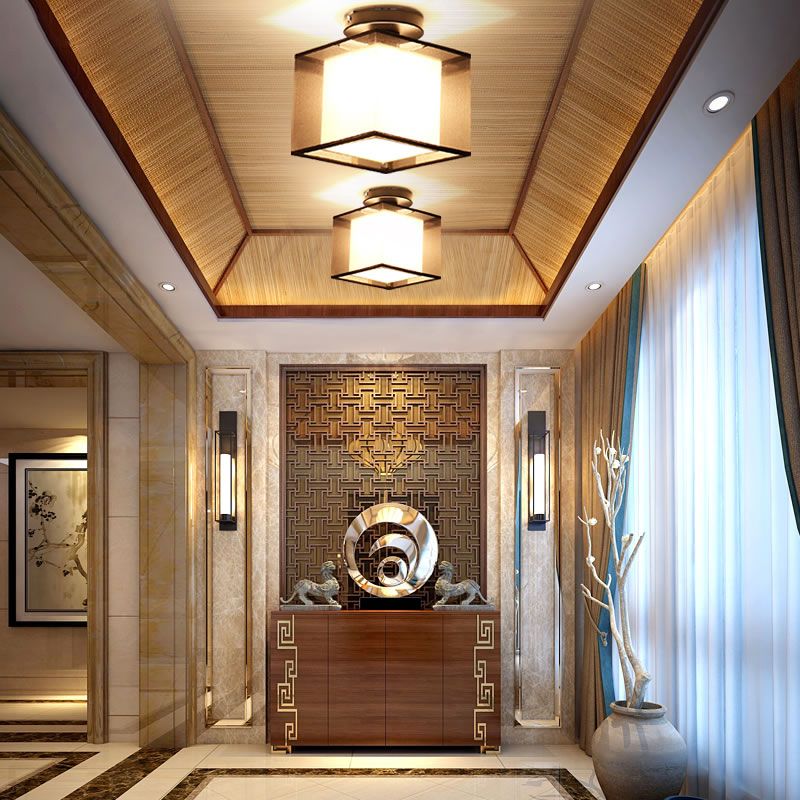 Fabric Geometric Shape Flush Mount Lights Modern 1 Light Flush Mount Light Fixture