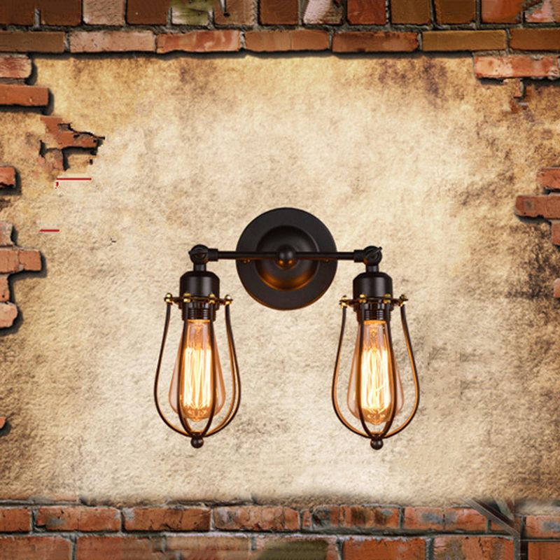 2 luci in metallo a parete in metallo lampade industriale bulbo a gabbia flipces di illuminazione per sala e foyer