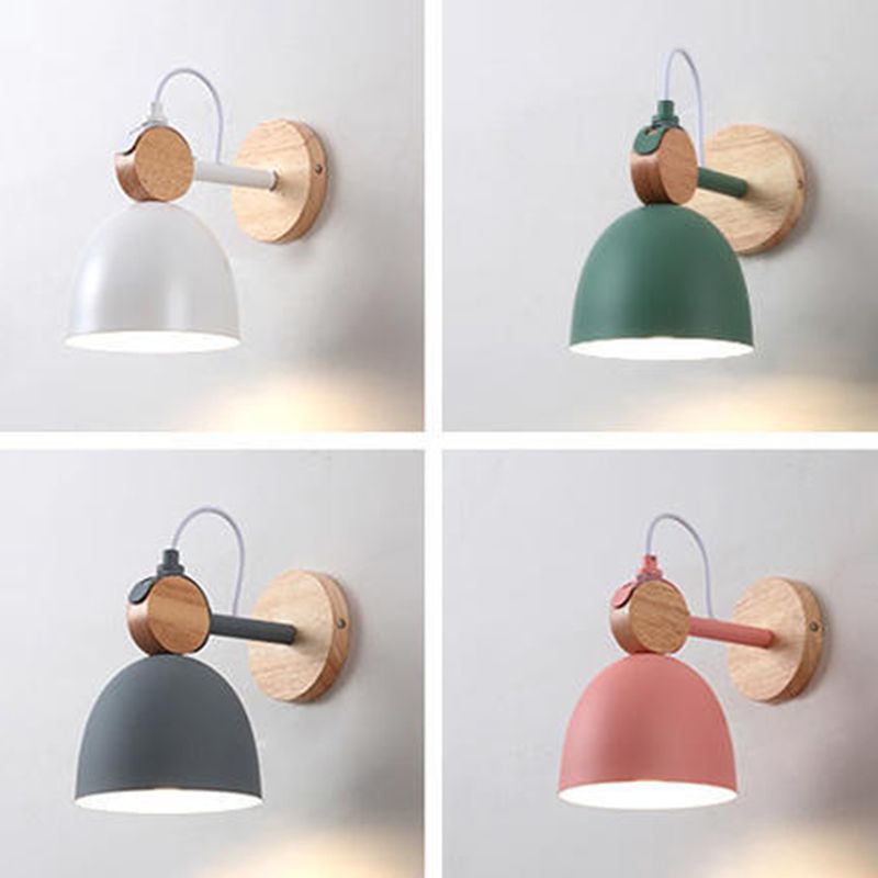 Wooden Dome Single Wall Light in Modern Concise Style Wrought Iron Wall Sconce for Interior Spaces