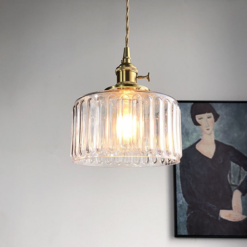 Trommelvorm hanglamp 1 kop moderne stijlvolle gecanneleerde glashangende lamp voor galerij