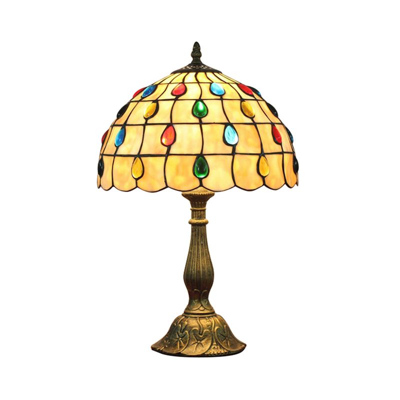 12"/8" Wide Shell Umbrella Desk Lamp with Teardrop Jewelry Classic Tiffany Table Light in Beige for Bedroom