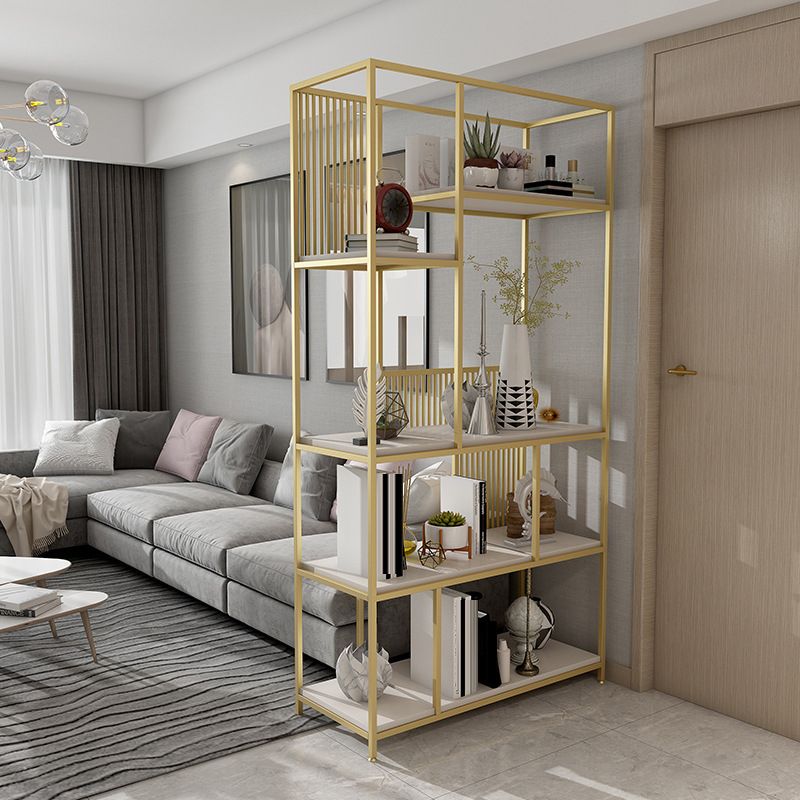 Metal and Wooden Bookshelf Vertical Open Etagere Bookcase with 5 Shelves