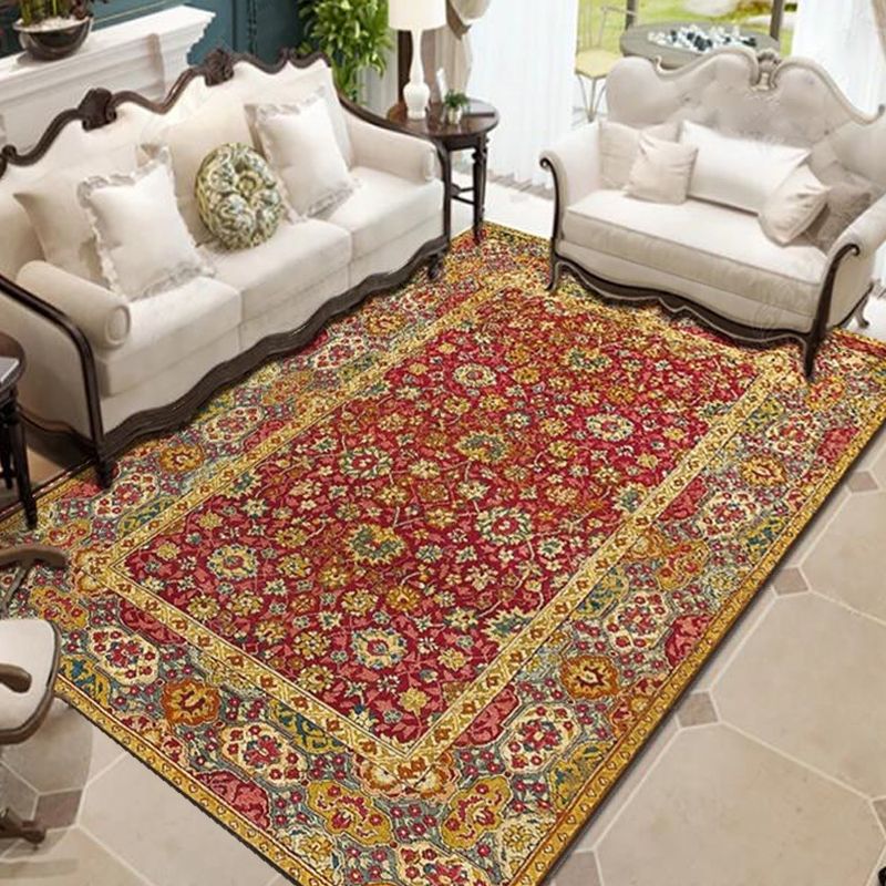 Persian Living Room Rug Multi Colored Geometric Carpet Polyester Pet Friendly Stain Resistant Anti-Slip Backing Rug with Braided Trim