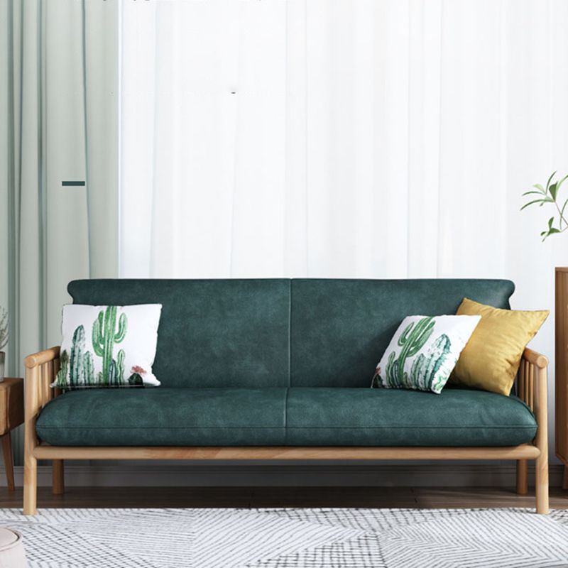 Faux Leather Scandinavian Square Arm Sofa with Wood Base - 30.3" H