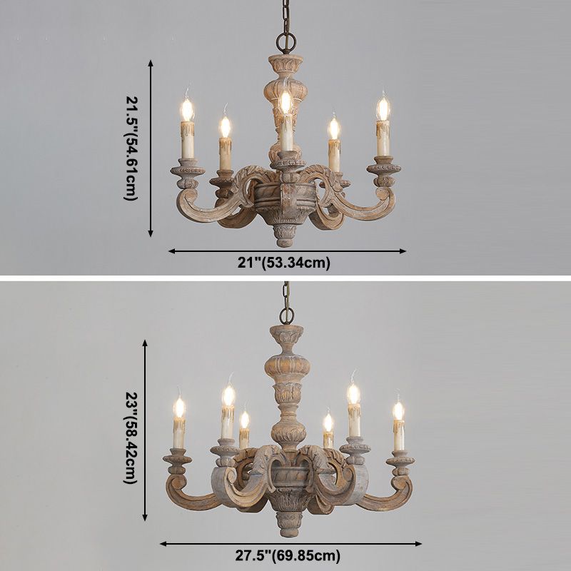Solid Wood Candelabra Chandelier Vintage Country Style Parlor Pendant Light