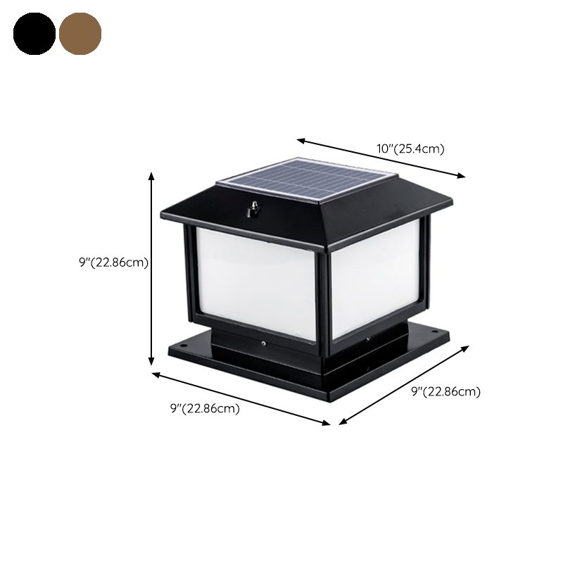 Square Solar Pillar Lamp Contemporary Metal Outdoor Waterproof Light