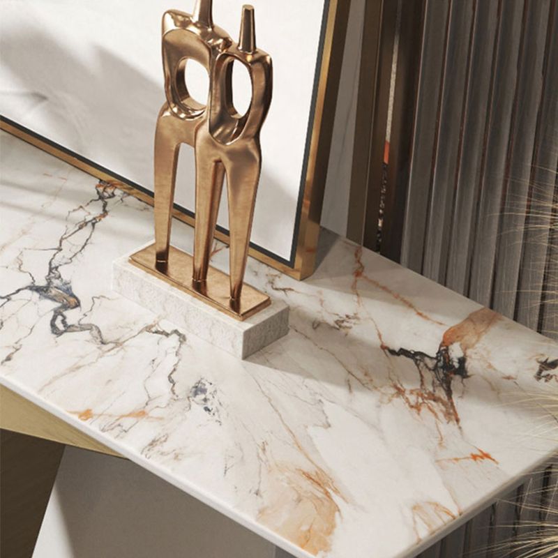Glam Rectangle Console Accent Table with White Stone Top for Hall