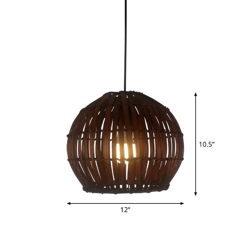 Coffee Finish Cage Hanging Lamp Contemporary Single-Bulb Bamboo Suspension Light