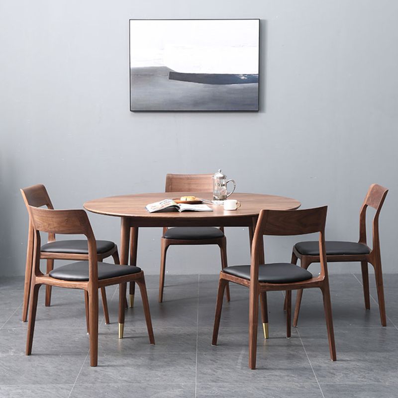 Contemporary 1/2/5/6 Pieces Furniture Round Solid Wood Dining Set in Brown