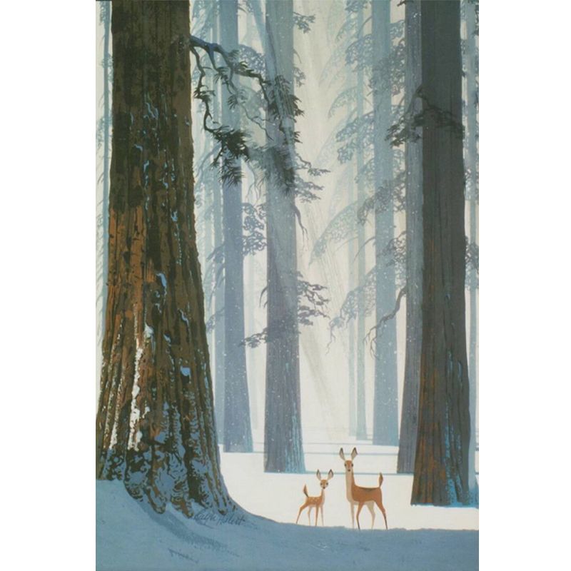 Waterproof Wall Murals Nordic Non-Woven Wall Covering with Deer in Winter Forest Pattern