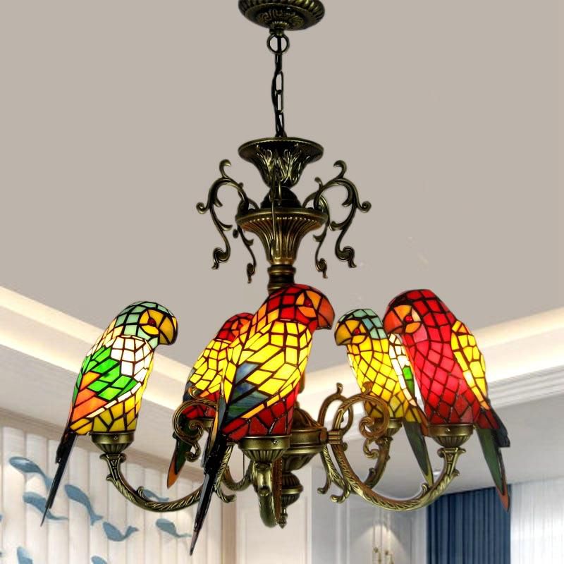 Tiffany Luxury Spoutnik Pendant Light Light Wroyd Fer Indor suspendu lampe avec une teinte en verre colorée