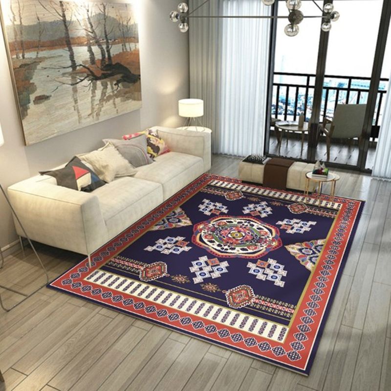 Tapis traditionnel orange Tapis de fleurs en polyester tapis lavable pour le salon