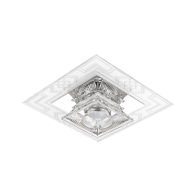 Trapezoid Shaped Clear Crystal Ceiling Lamp Contemporary LED Chrome Flush Mount Light for Corridor