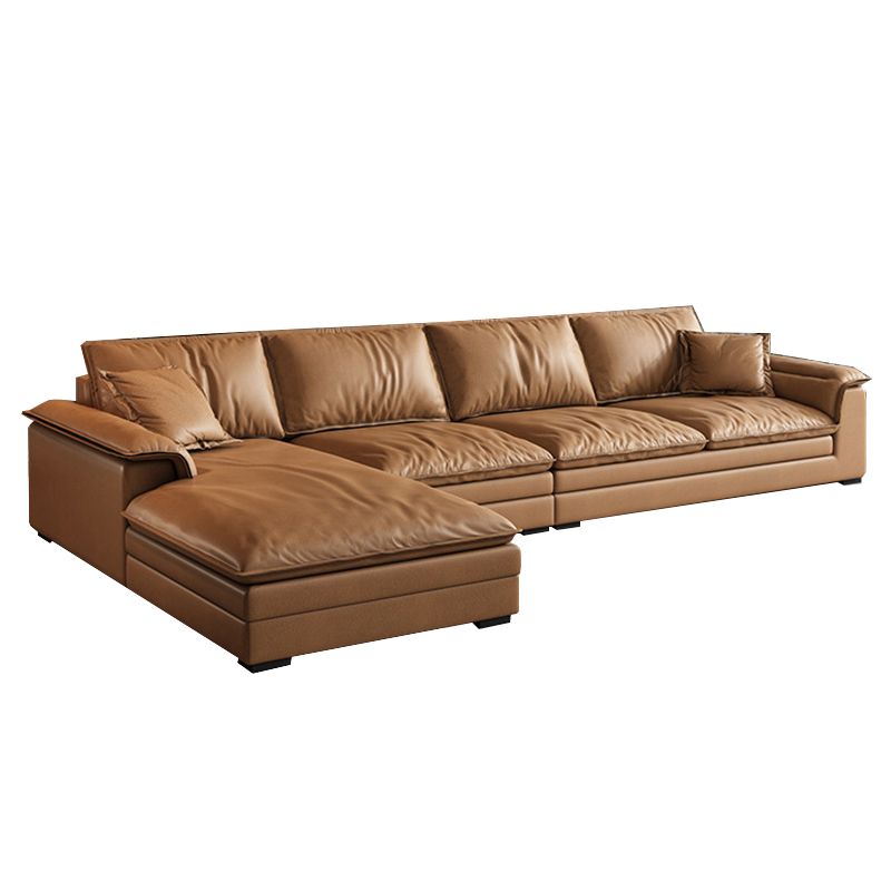 Glam Style Sofa Bed with Sponge Upholstery Filled Orange Faux Leather Sofa