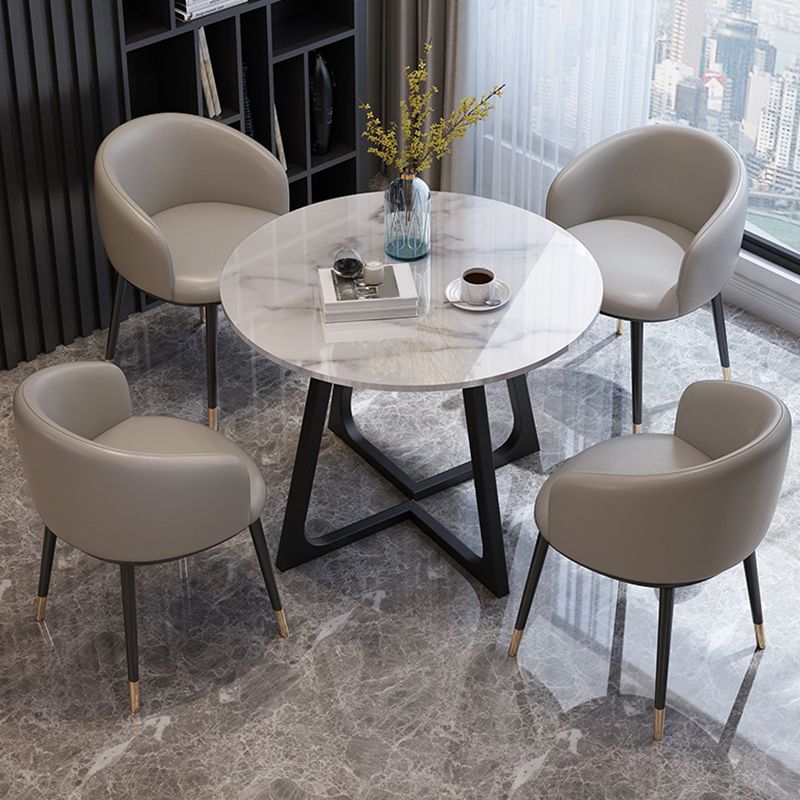 Wooden Dining Room Table for 2 Person Round Tabletop with Metal Pedestal Base