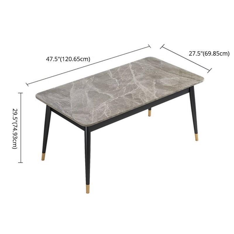 Fixed Minimalist Sintered Stone Top Kitchen Table Set of 4 Black Legs for Dining Room