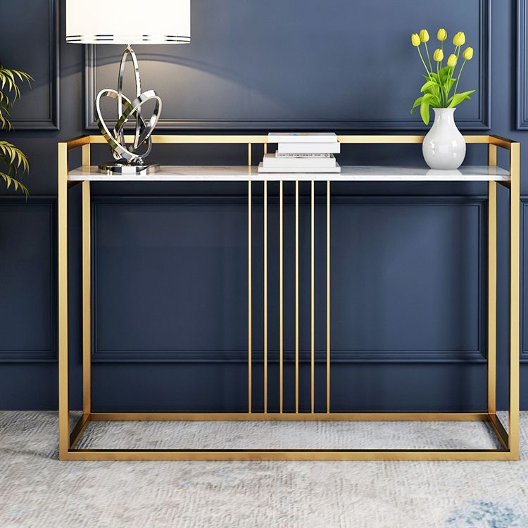 Glam Accent Table Marble Top Golden Sofa Console Table for Hall
