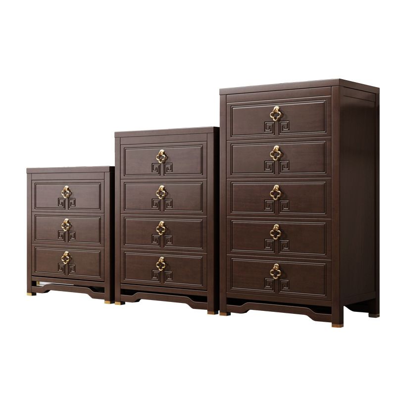 Glam Wooden Storage Chest Vertical Chest in Brown with Drawers