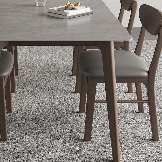 Rectangle Stone Dining Table Solid Wood 4 Legs Dining Table for Kitchen