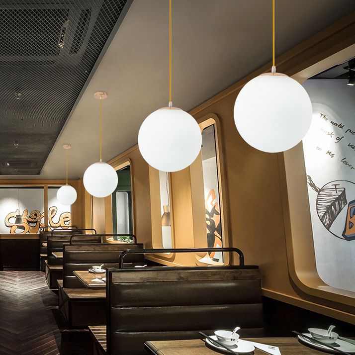 Globe Ceiling Pendant Light Simplicity Glass Dinning Room Pendant Light Kit in White