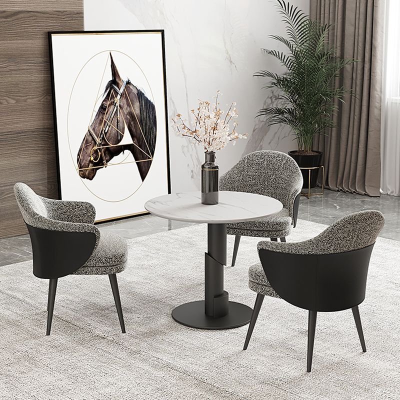 Modern Style Dining Table Sintered Stone Round Table with Metal Base
