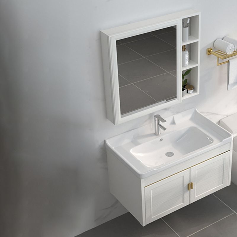Single Sink Vanity Set Mirror Wall Mount Metal Frame Rectangle Bath Vanity with 2 Doors