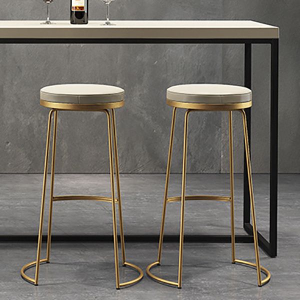 Glam Armless Backless Counter Stool Iron Bar Stool with Leather Cushion and Footrest