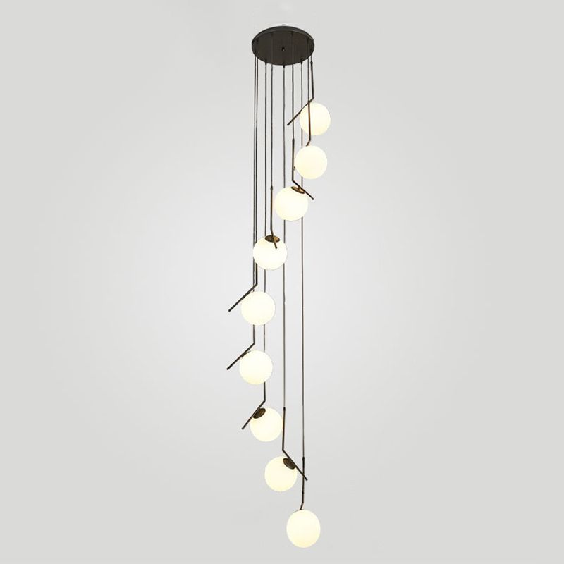 Minimalist Sphere Multi Light Pendant Opal Glass Living Room Suspension Lamp with Metal Arm