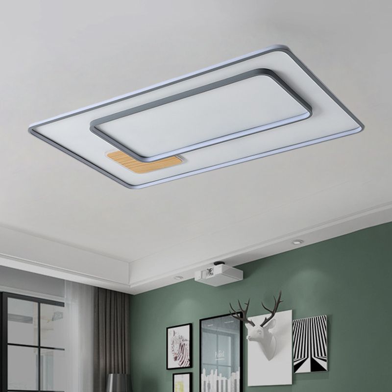 Contemporary LED Flush Mount with Metal Shade White Rectangle/Squared Ceiling Mount in Warm/White Light, 16.5"/20.5"/35.5" L