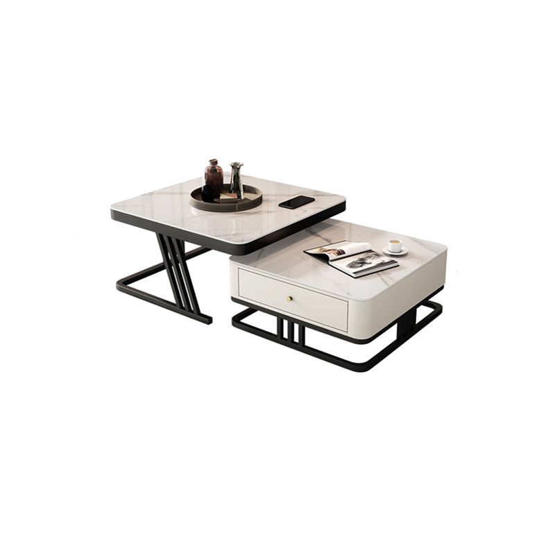 Frame Coffee Table Slate Top Coffee Cocktail Table with Storage Drawers