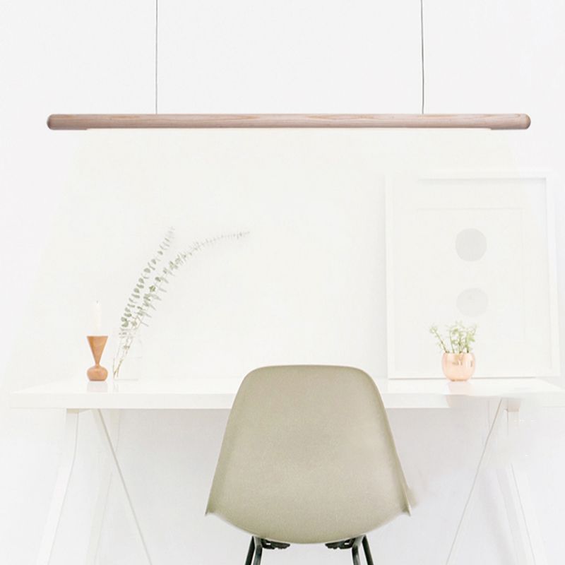 Modern Wood Chandelier Lamp Linear 1 Light LED Island Pendant for Office
