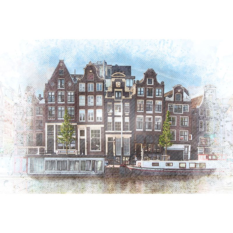 City Illustration Wall Mural Decal for Meeting Room, Moisture Resistant