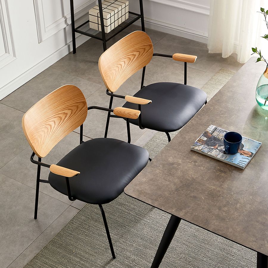 Silla moderna para interiores y exteriores, silla auxiliar de comedor con respaldo abierto de metal y brazo