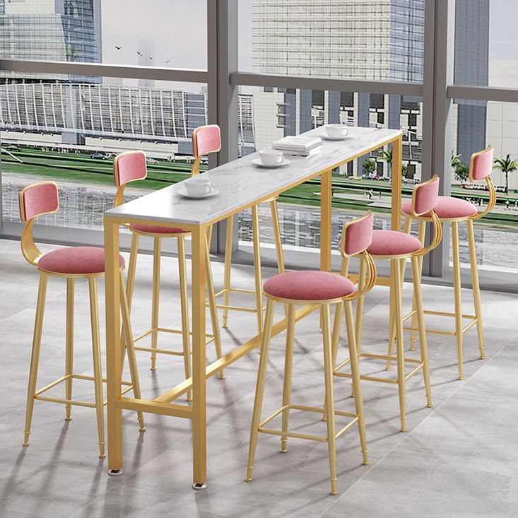 White Glam Style Bar Table in Metal and Faux Marble Bar Table for Dining Room