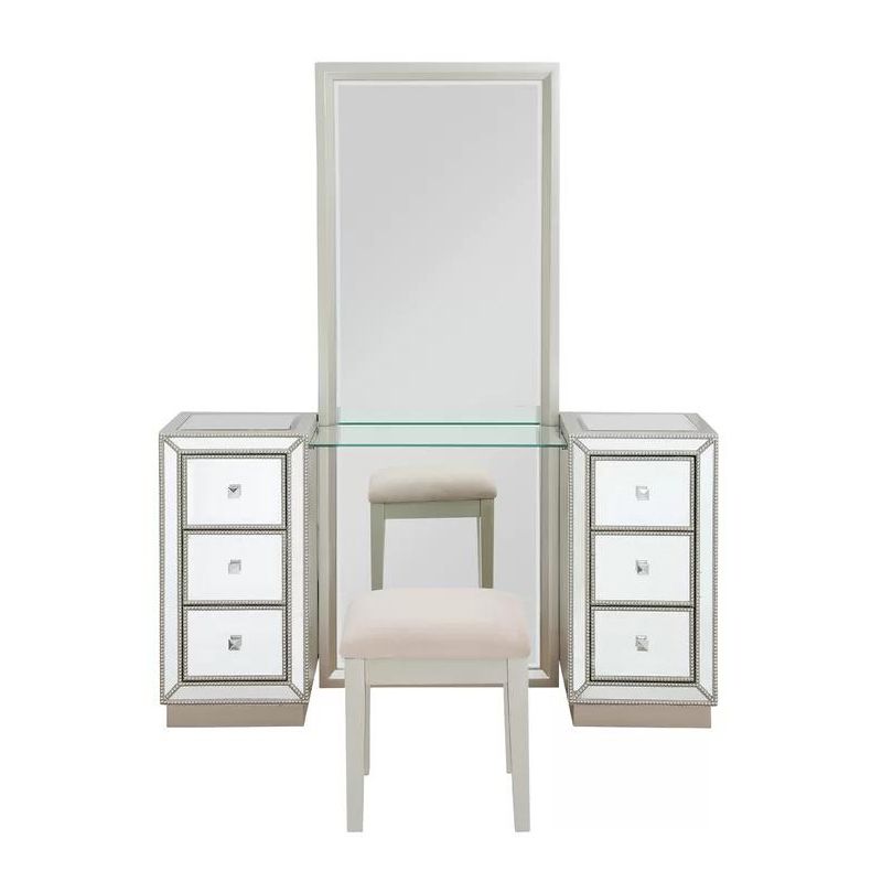 Sliver Glass Vanity Set 15.74" Wide Make-up Vanity with 6 Storage Drawers